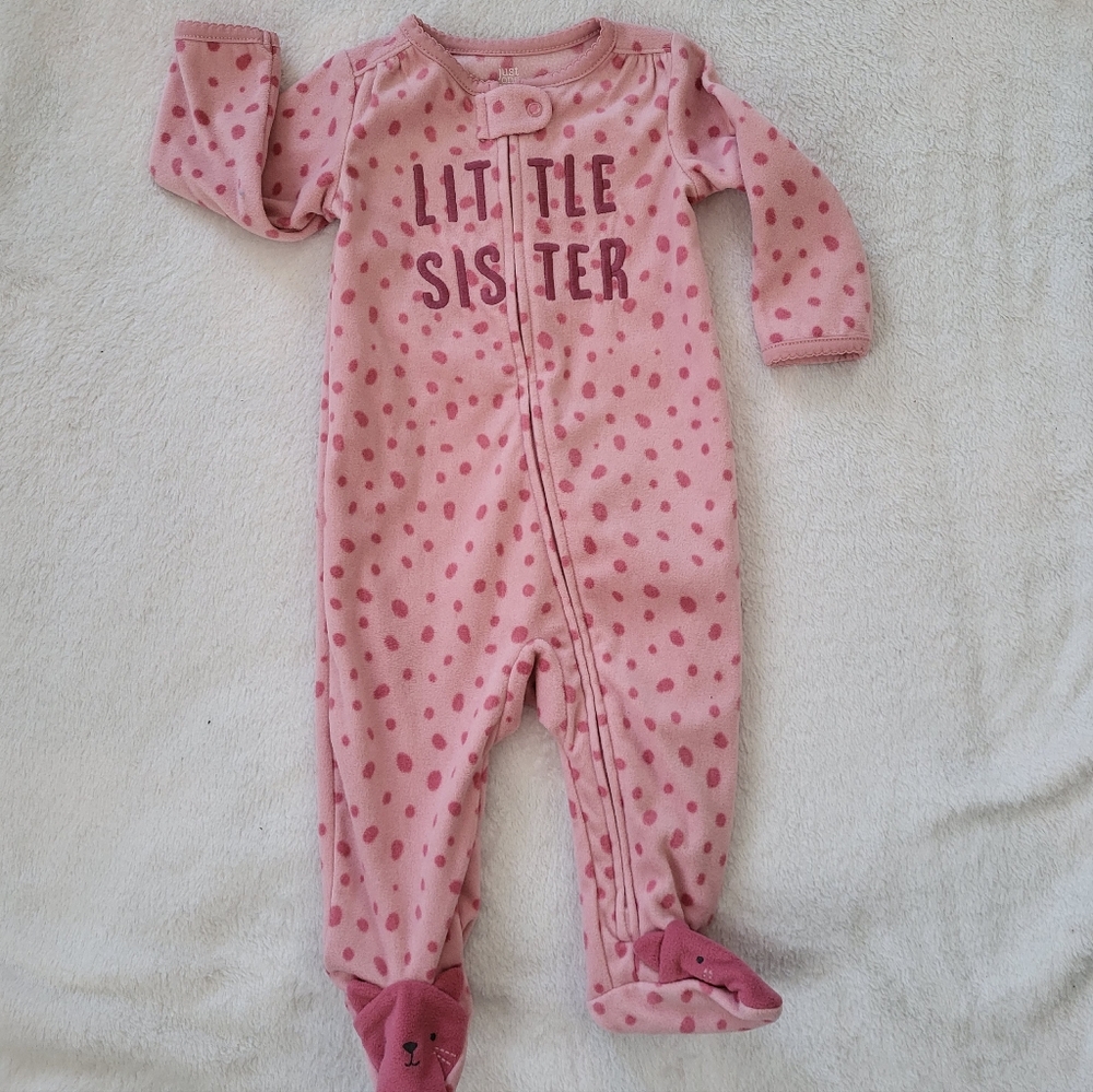 Pink Polka Dot 'Little Sister' Fleece Footed Sleeper